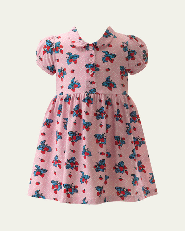 Girl's Strawberry-Print Jersey Dress, Size 2-10